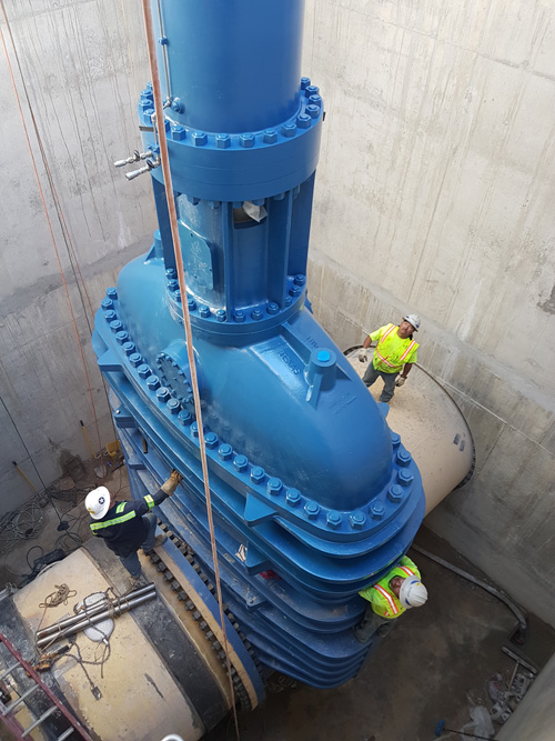 Industrial pipeline valve installed in a water project according to valve standards