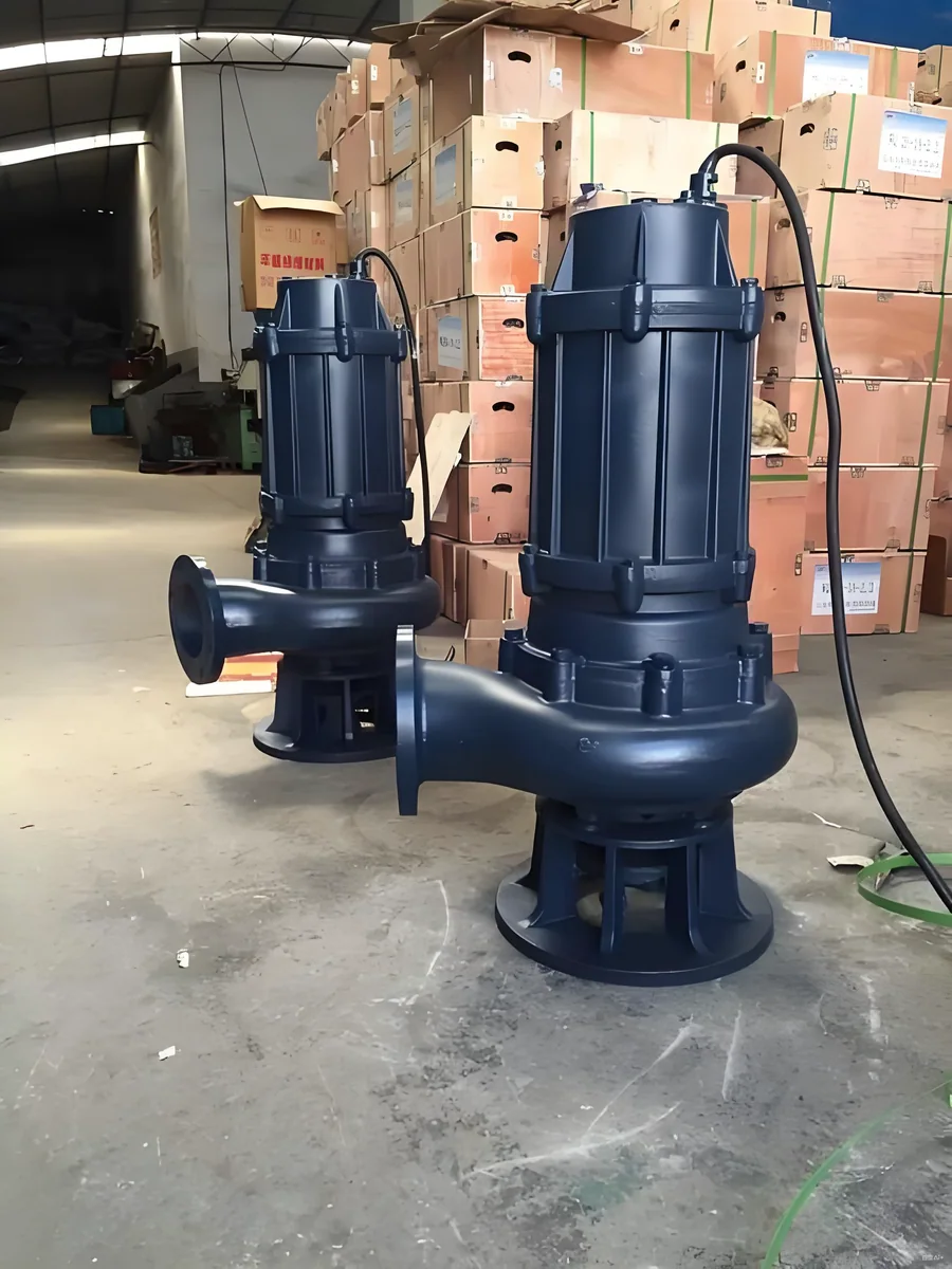 Supplied reference image showing upright blue submersible pumps